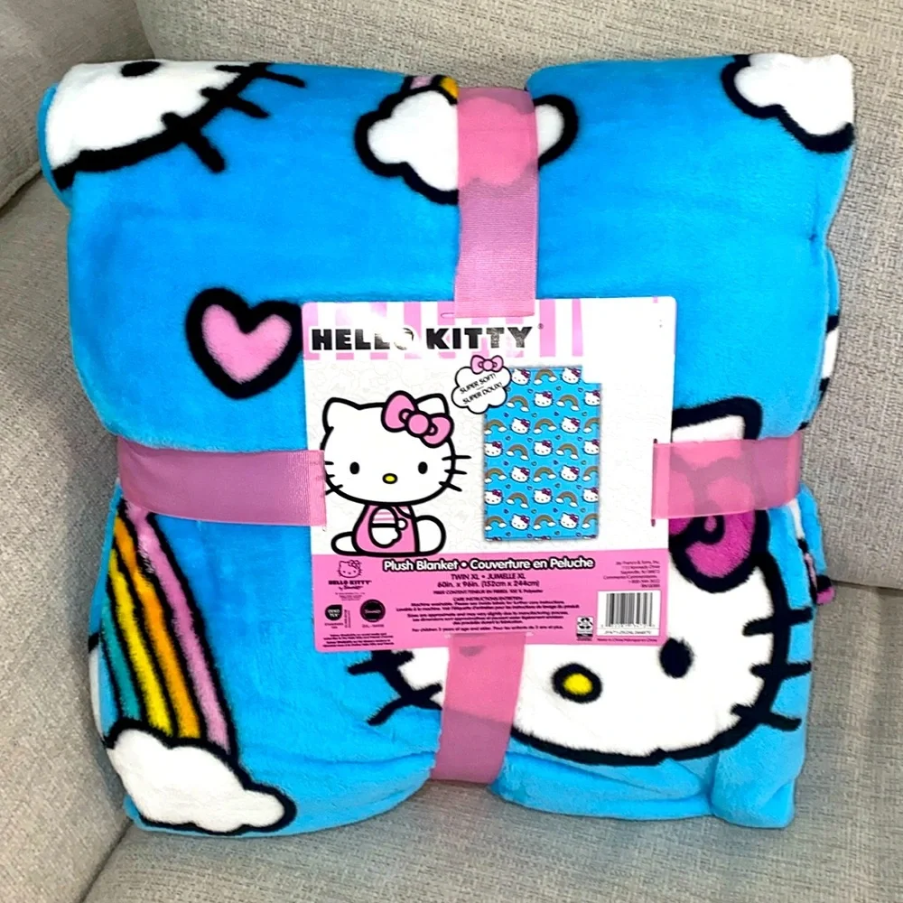 Hello Kitty Blue Rainbow Plush Twin Blanket
